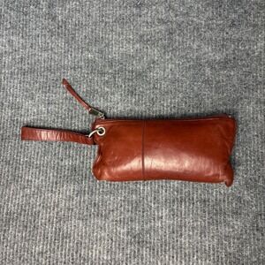 HOBO The Original Leather Wristlet Wallet Clutch Cognac Brown Zip Organizer Bag
